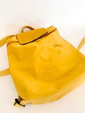 Longchamp Le Pliage Backpack Mustard Yellow Nylon Leather